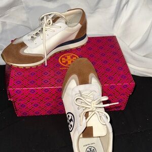 Tory Burch White and Brown Sneakers